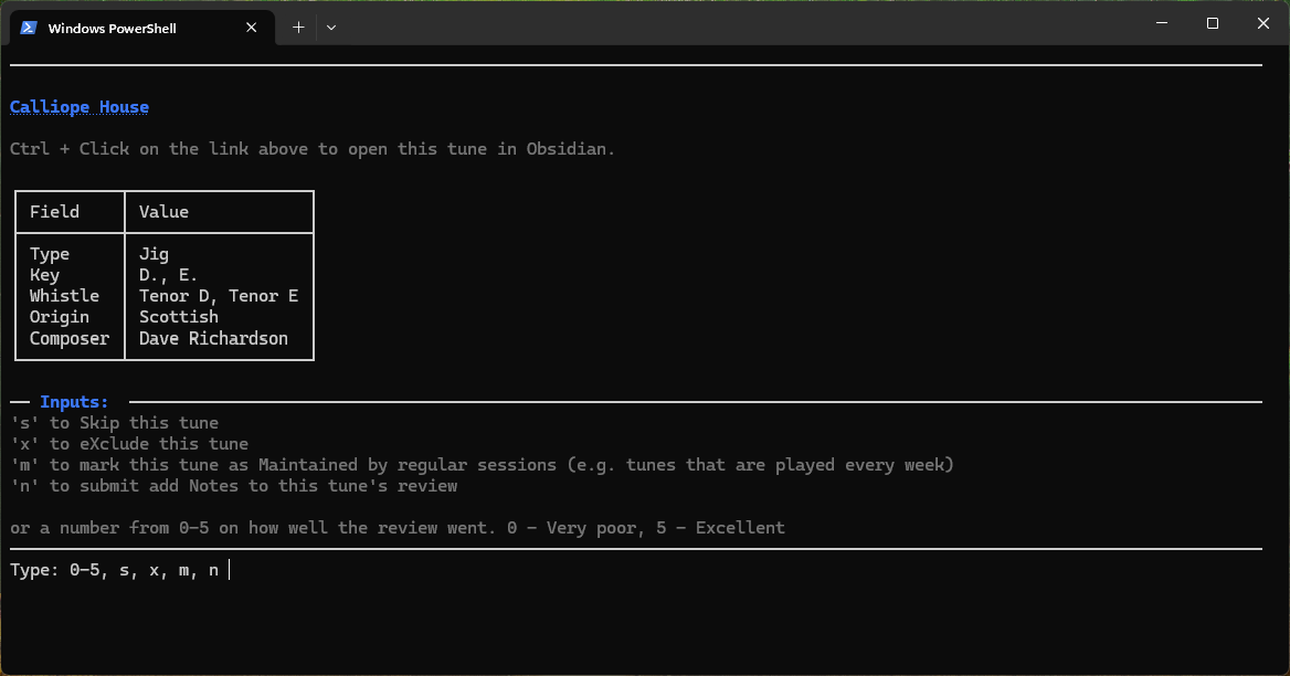 Screenshot of the Review Command